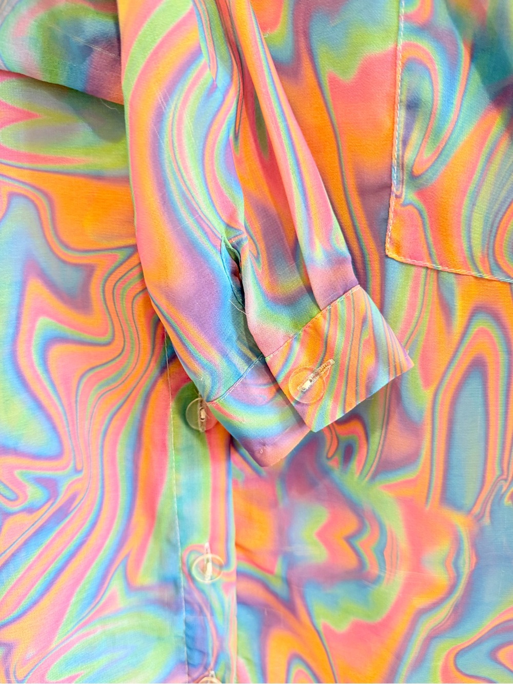 UNIF Melt Button Up Shirt Psychedelic Marble Sheer Swirl Print Size XS GUC - Picture 6 of 9